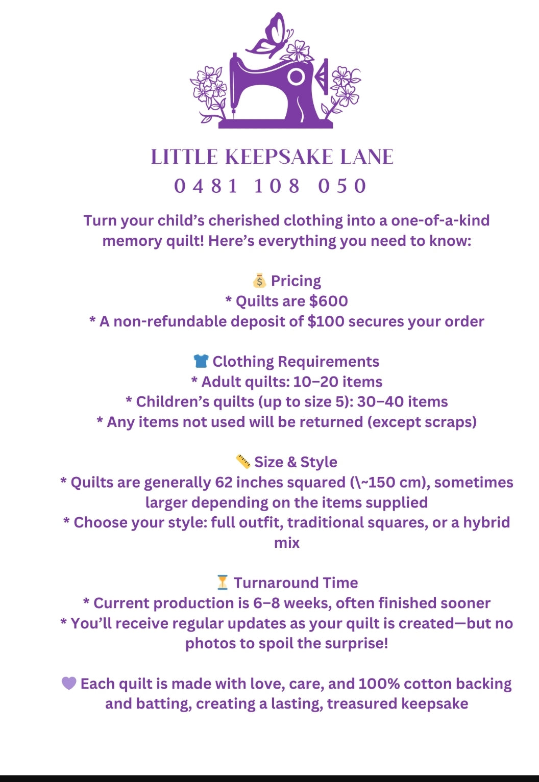 Quilt Order Waitlist - Deposit