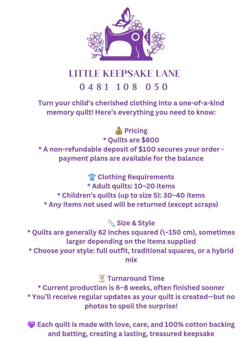 Quilt Order Waitlist - Deposit